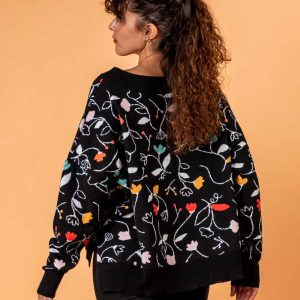 Jersey de lana merino mujer con flores de colores