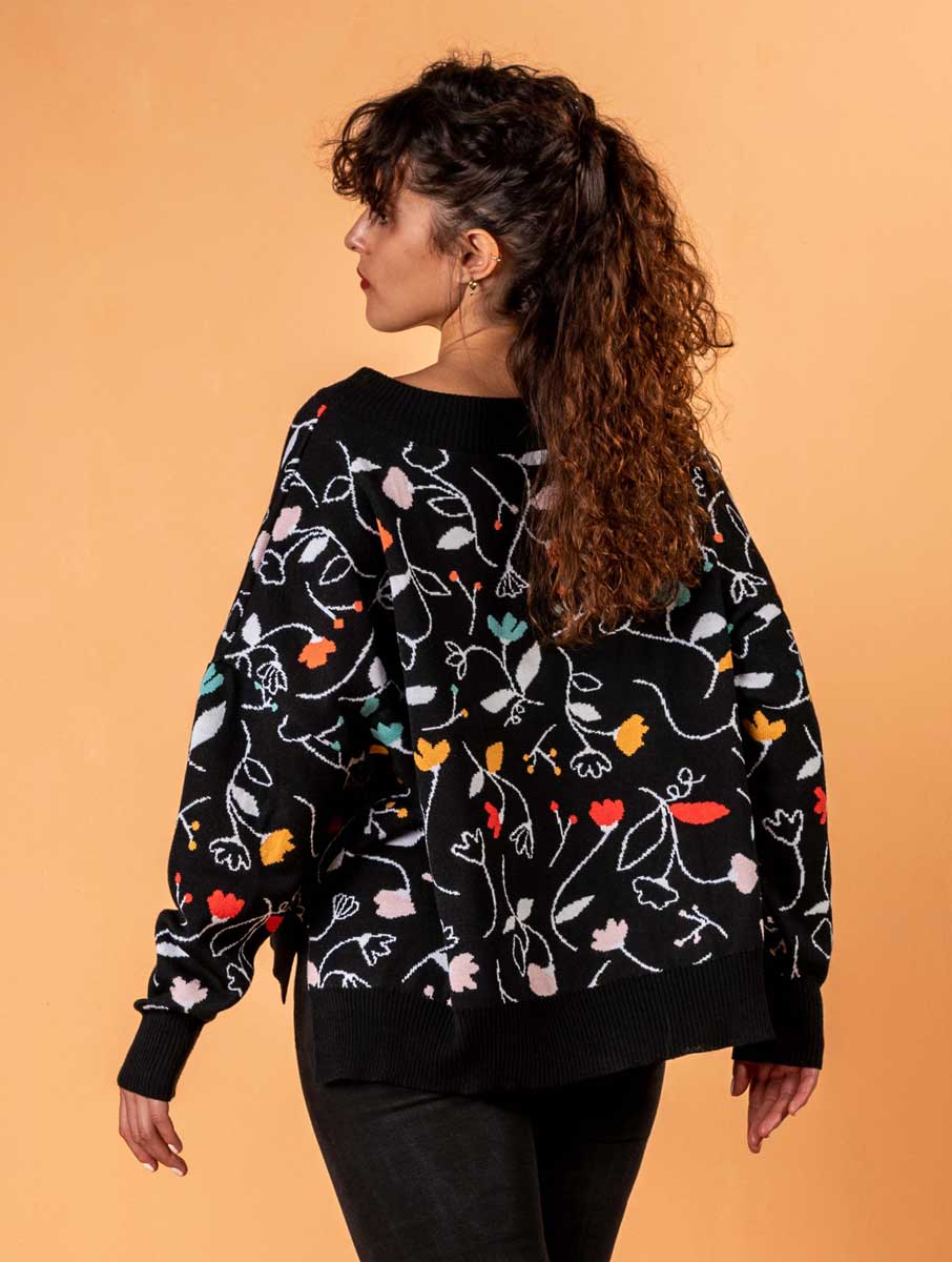 Jersey de lana merino mujer con flores de colores - Imagen 2