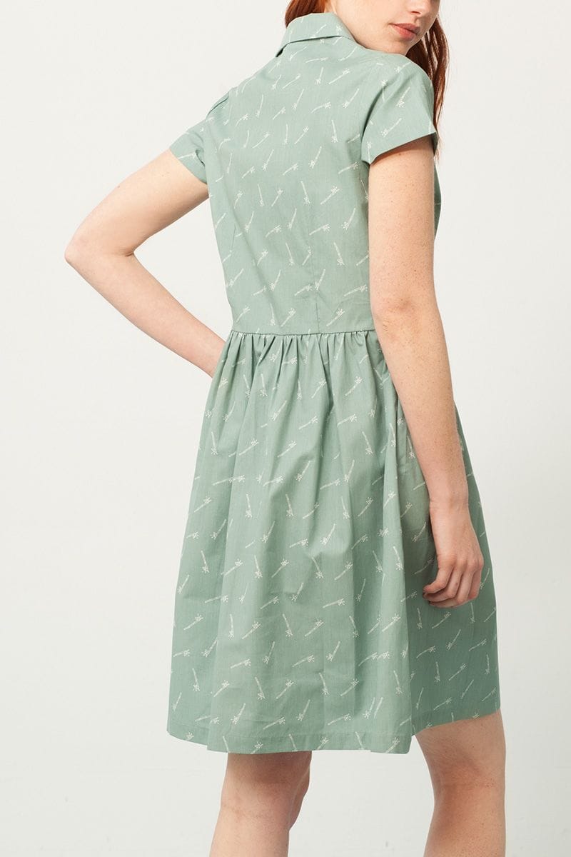 Vestido cuello camisero verde estampado bambú - Imagen 3