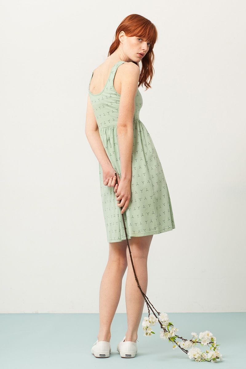 Vestido corte imperio verde estampado abstracto - Imagen 3