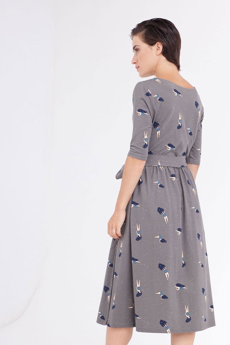 Vestido cruzado gris de algodón orgánico - Imagen 4