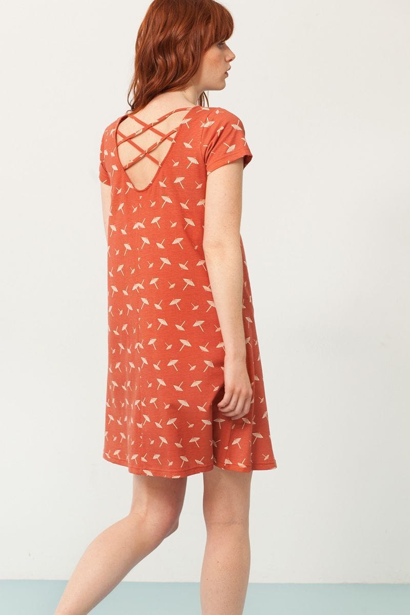 Vestido evasé terracota estampado sombrillas - Imagen 4