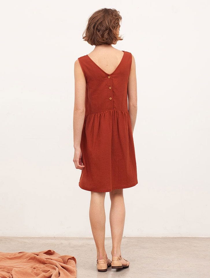 Vestido de algodón orgánico reversible color teja - Imagen 4