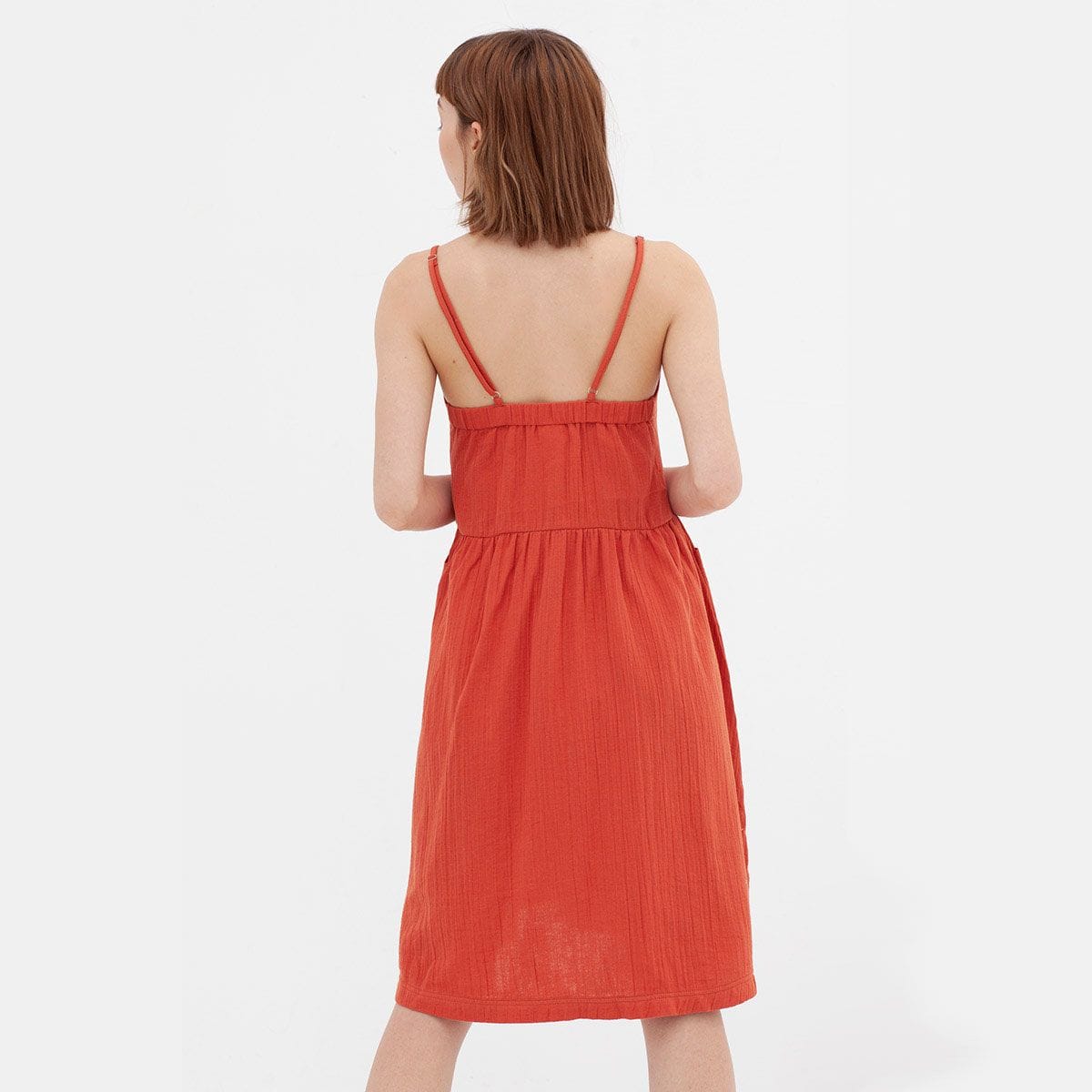 Vestido midi con tirantes de algodón orgánico color teja - Imagen 3