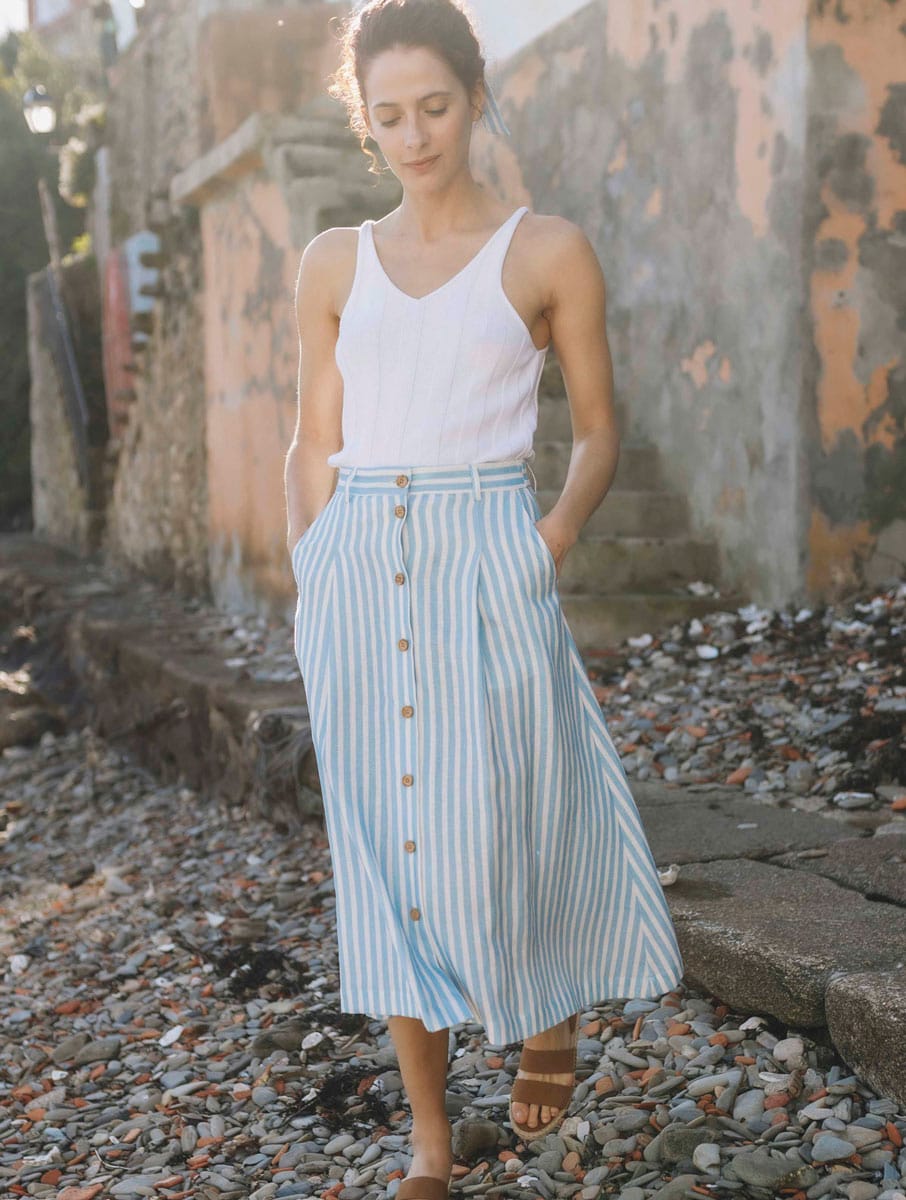 Falda de lino midi a rayas - Imagen 5