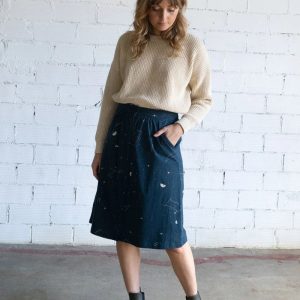 Falda midi azul constelaciones de algodón orgánico