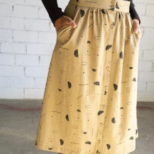 Falda midi beige estampado sideral de algodón orgánico