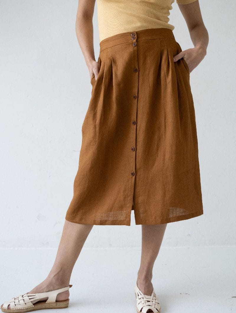 Falda midi con botones 100% lino - Imagen 2