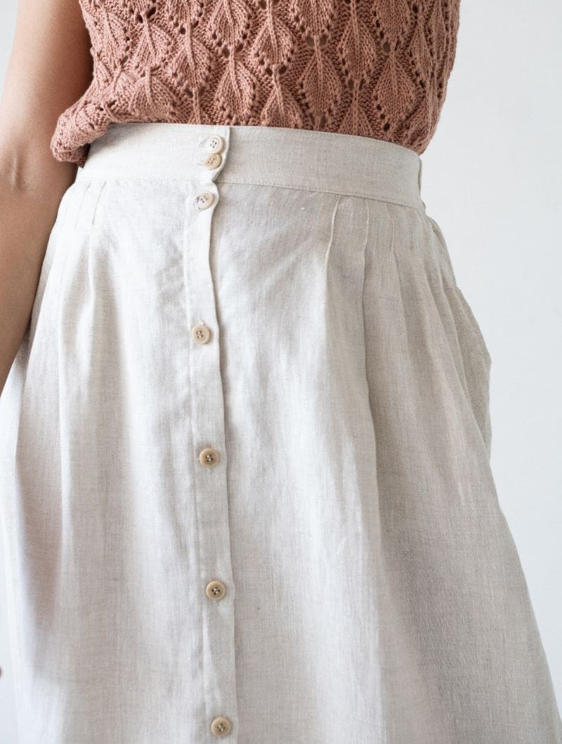 Falda midi con botones 100% lino - Imagen 6