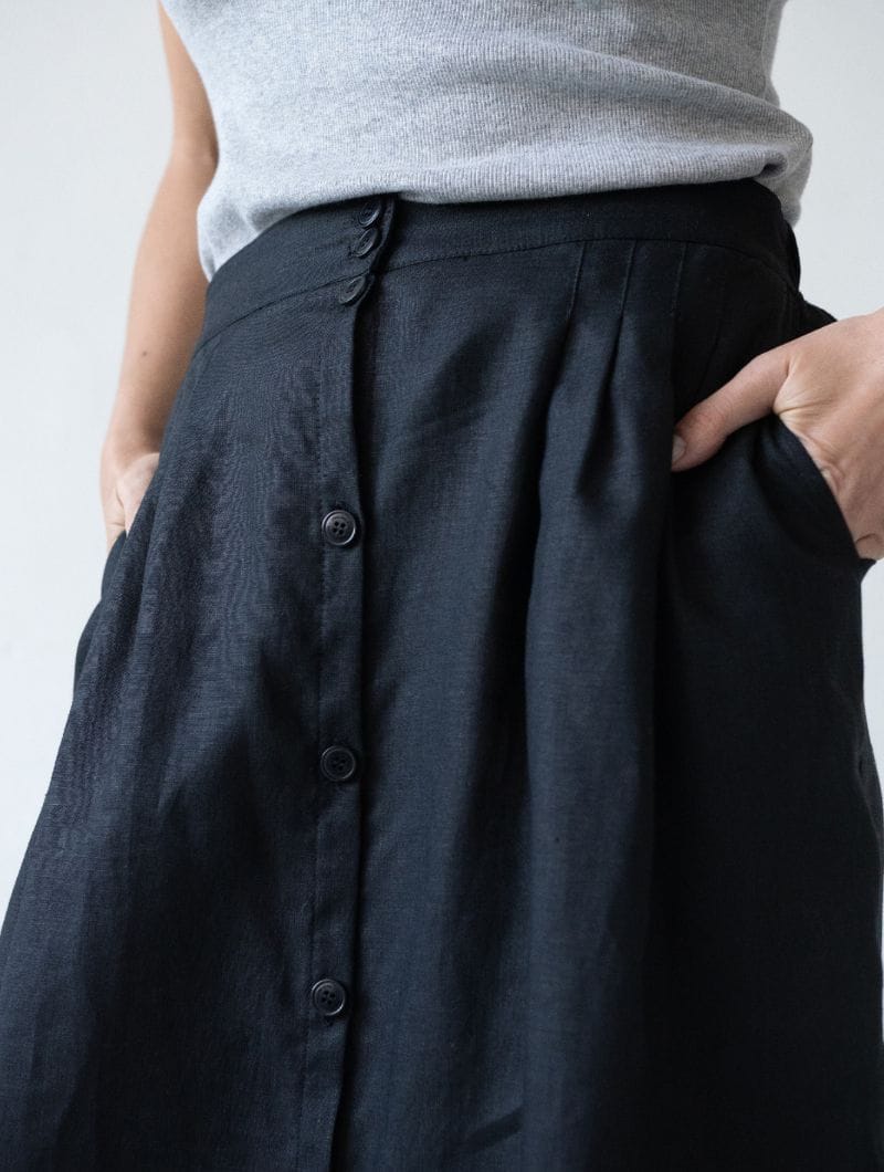 Falda midi con botones 100% lino - Imagen 7