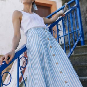 Falda de lino midi a rayas