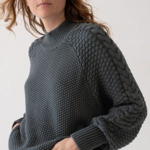 Jersey azul de manga trenzada 100% algodón orgánico