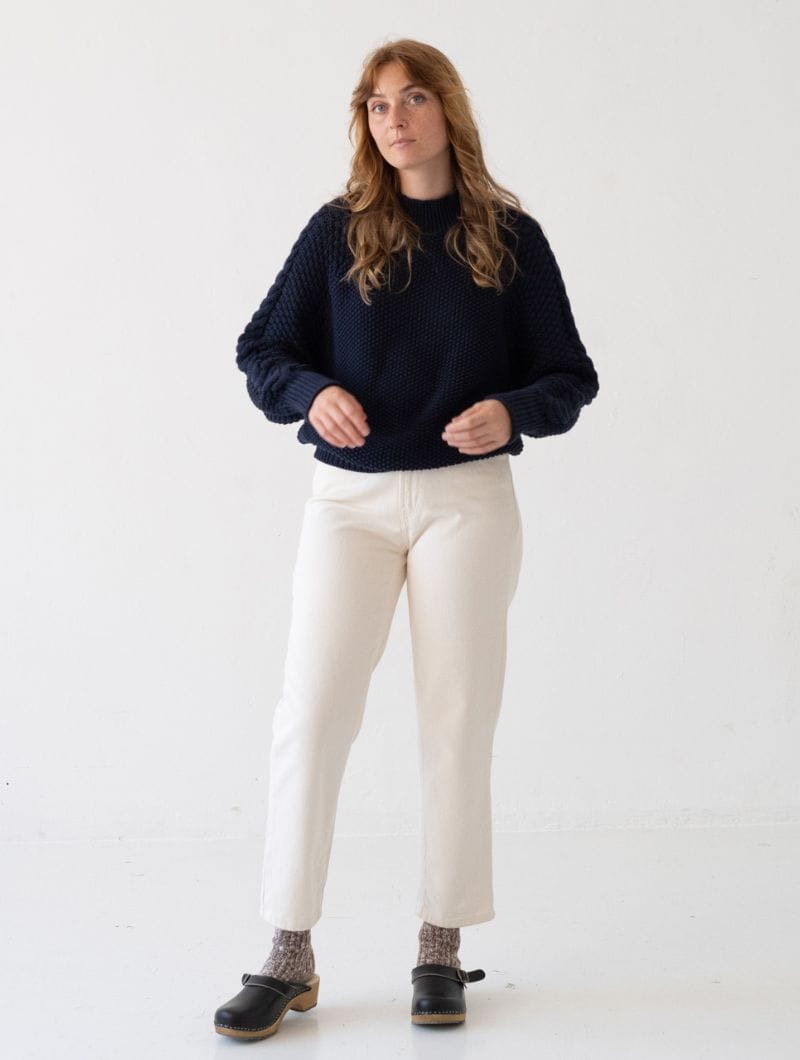 Jersey manga trenzada azul marino de algodón orgánico - Imagen 6