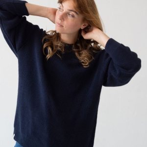 Jersey largo mujer azul marino de algodón orgánico