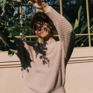 Jersey beige mujer de algodón orgánico con manga trenzada