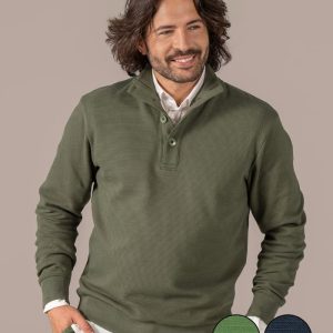 Jersey cuello alto con botones hombre de algodón orgánico