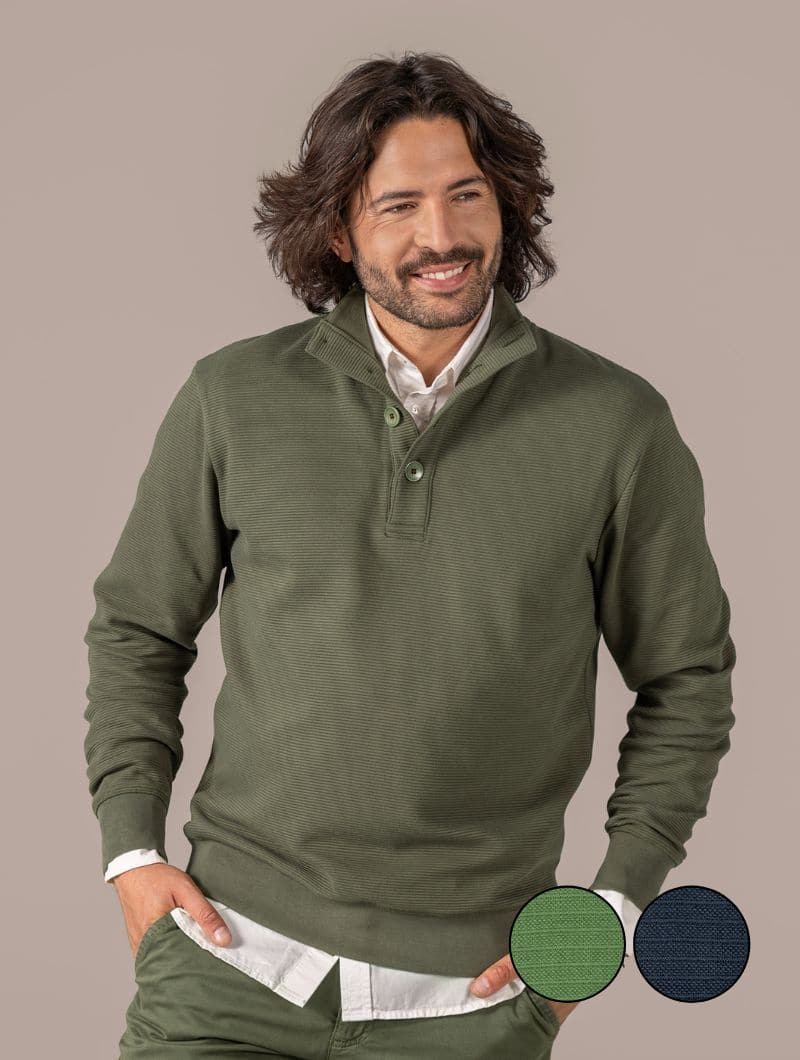 Jersey cuello alto con botones hombre de algodón orgánico - Imagen 2