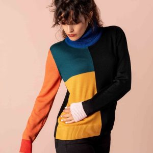 Jersey cuello alto de colores 100% lana merino
