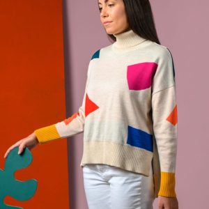 Jersey cuello alto con formas de lana merino