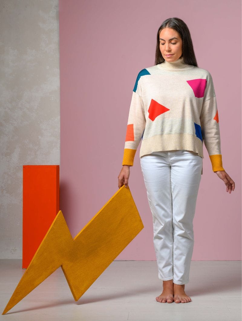 Jersey cuello alto con formas de lana merino - Imagen 4