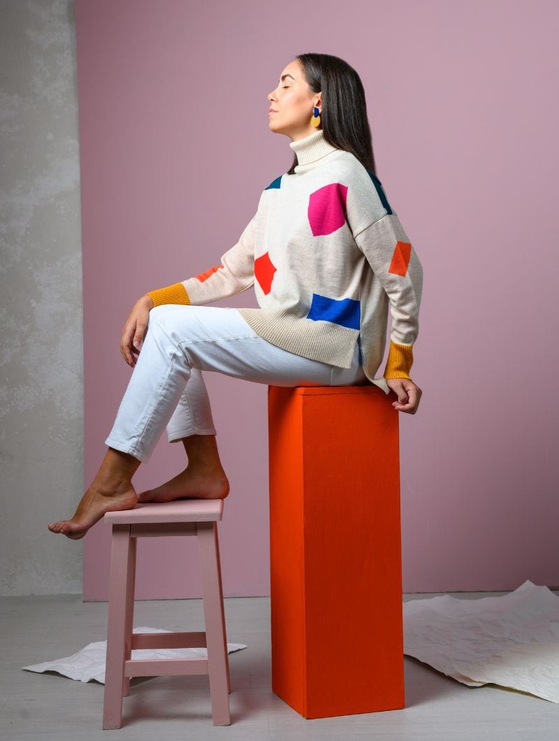 Jersey cuello alto con formas de lana merino - Imagen 5