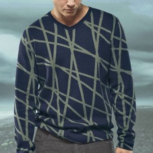 Jersey cuello pico hombre con diseño de rayas