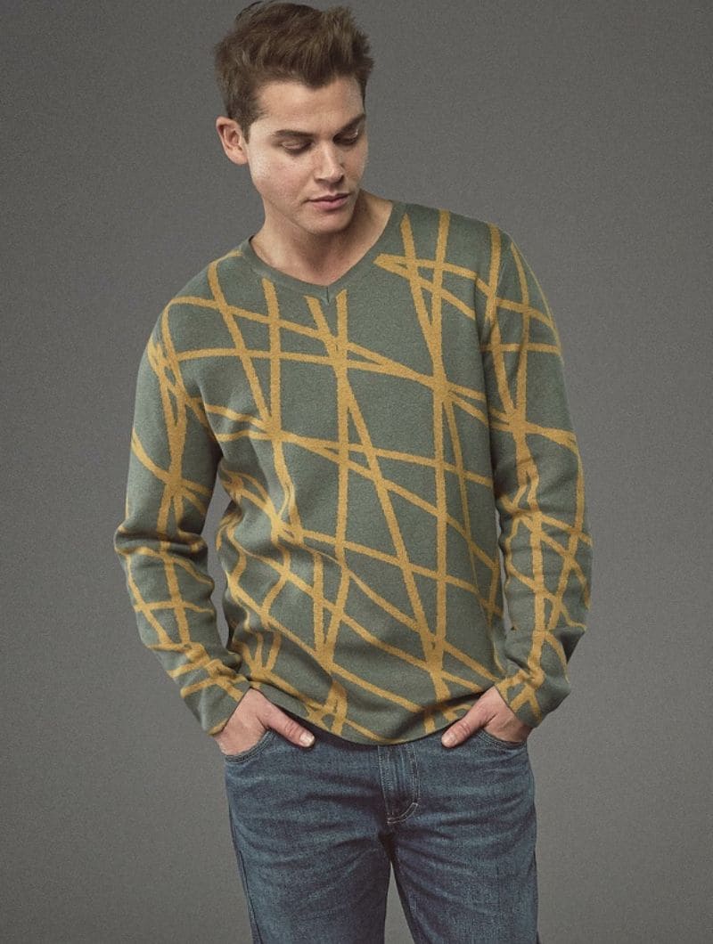 Jersey cuello pico hombre con diseño de rayas - Imagen 3