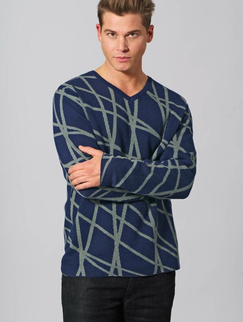 Jersey cuello pico hombre con diseño de rayas - Imagen 4