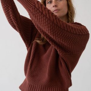 Jersey granate de manga trenzada 100% algodón orgánico