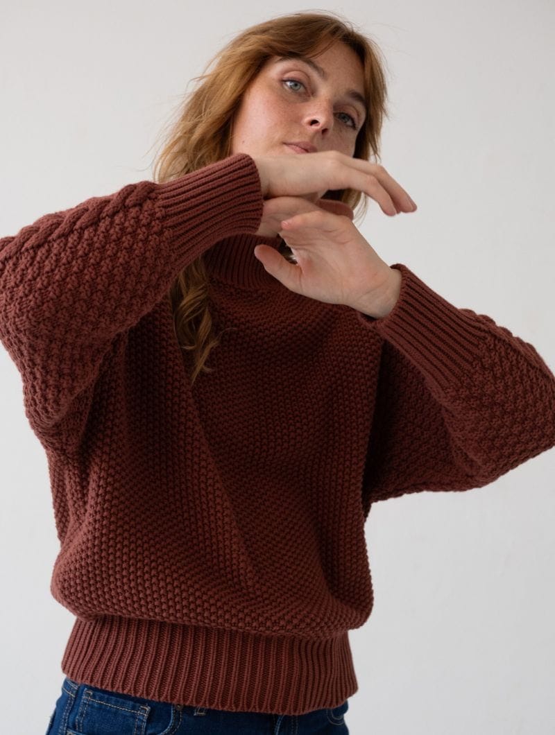 Jersey granate de manga trenzada 100% algodón orgánico - Imagen 4