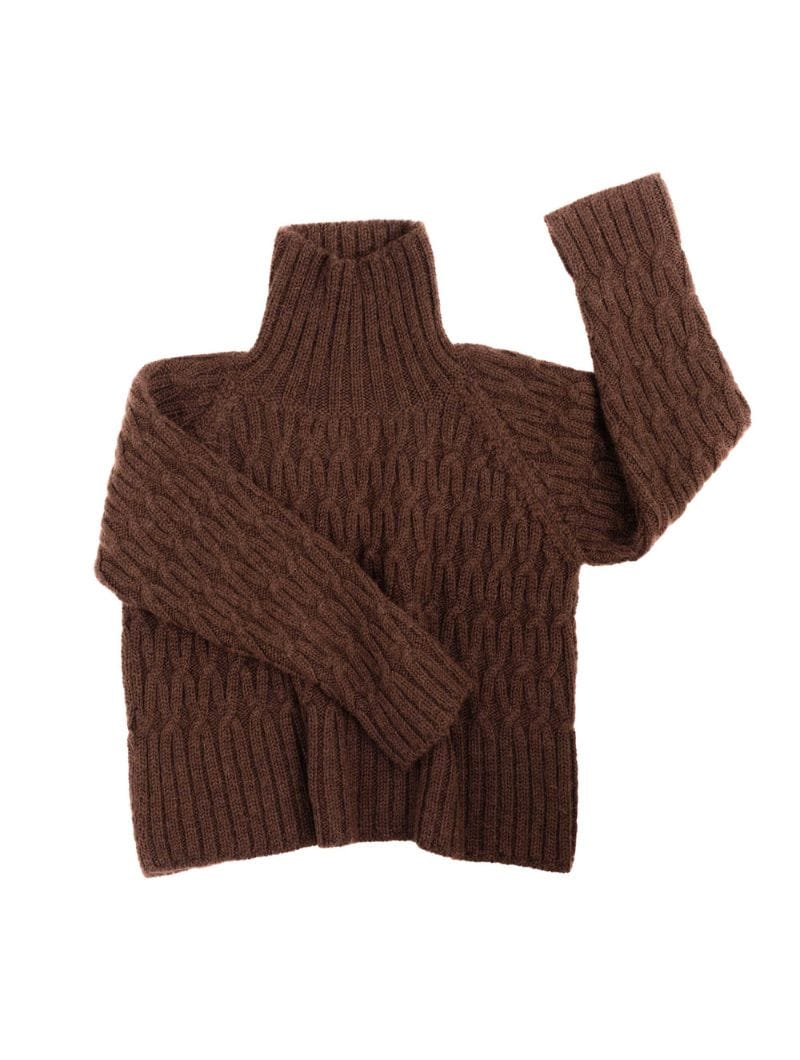 Jersey grueso cuello alto castaño de lana de alpaca - Imagen 7