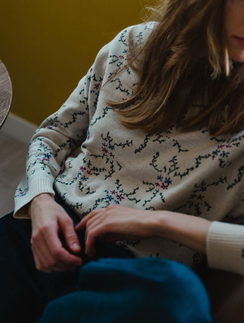 Jersey jacquard beige de lana merino - Imagen 3