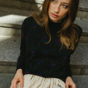 Jersey jacquard negro de lana merino