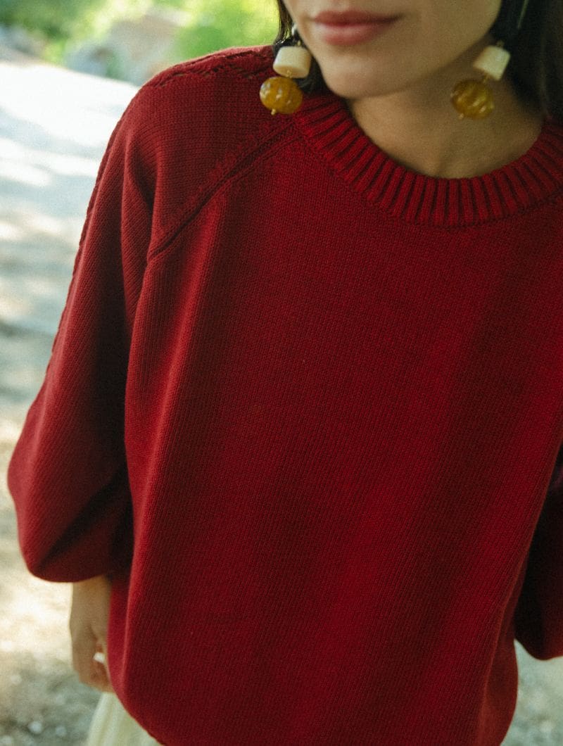 Jersey manga globo con calados de algodón orgánico fresa - Imagen 3