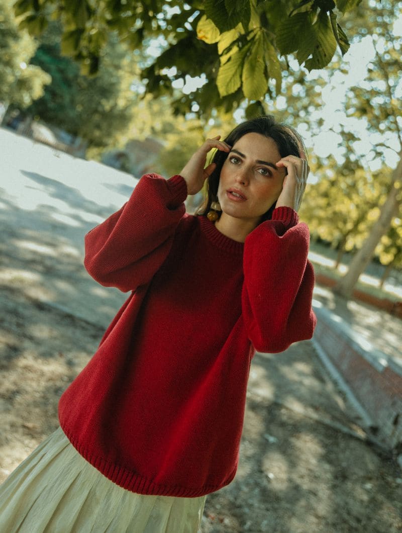 Jersey manga globo con calados de algodón orgánico fresa - Imagen 4