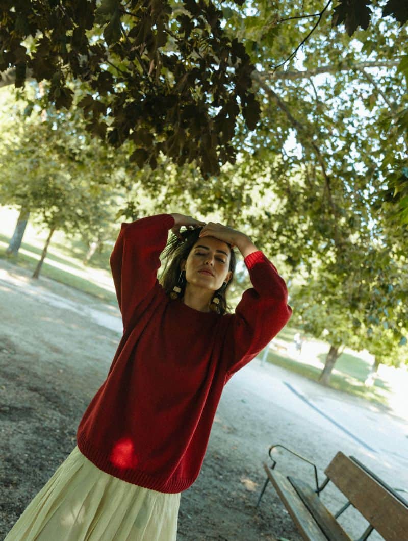 Jersey manga globo con calados de algodón orgánico fresa - Imagen 5