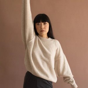 Jersey manga murciélago beige de lana merino