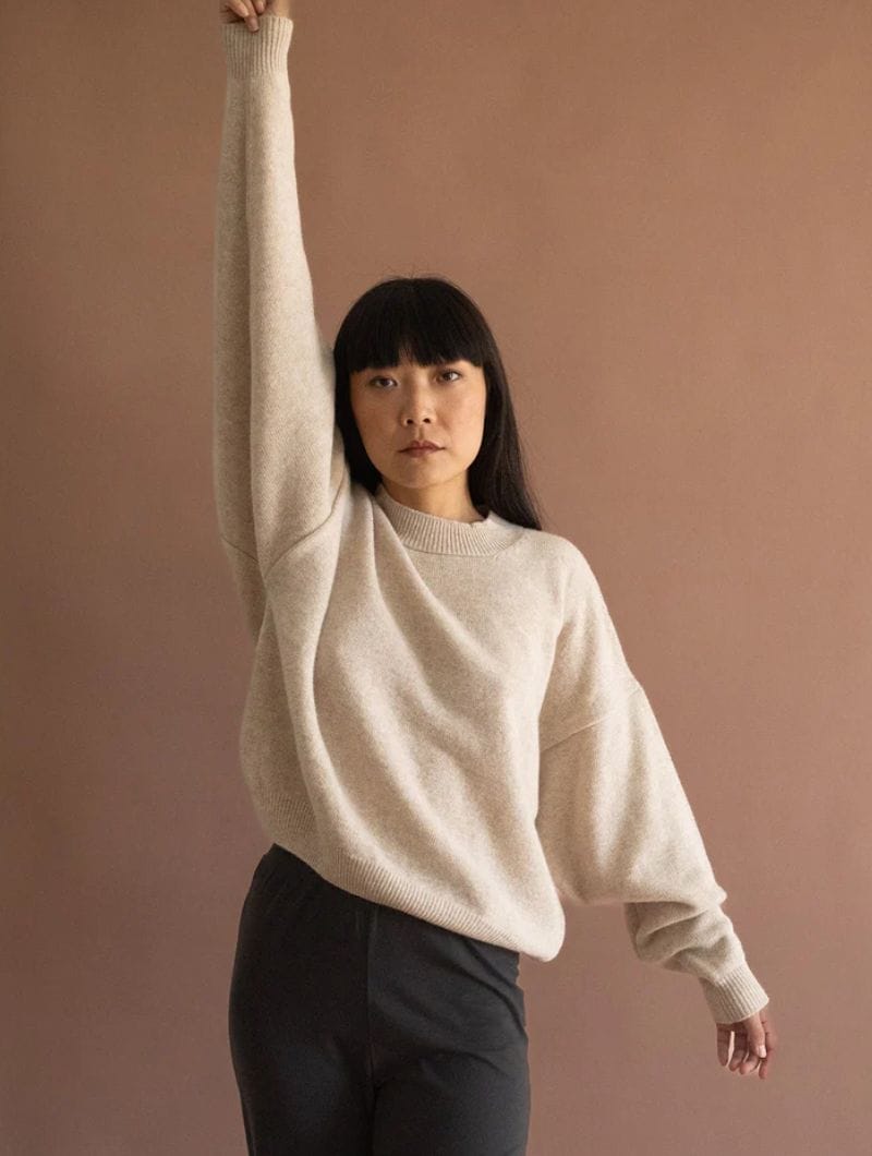 Jersey manga murciélago beige de lana merino - Imagen 2