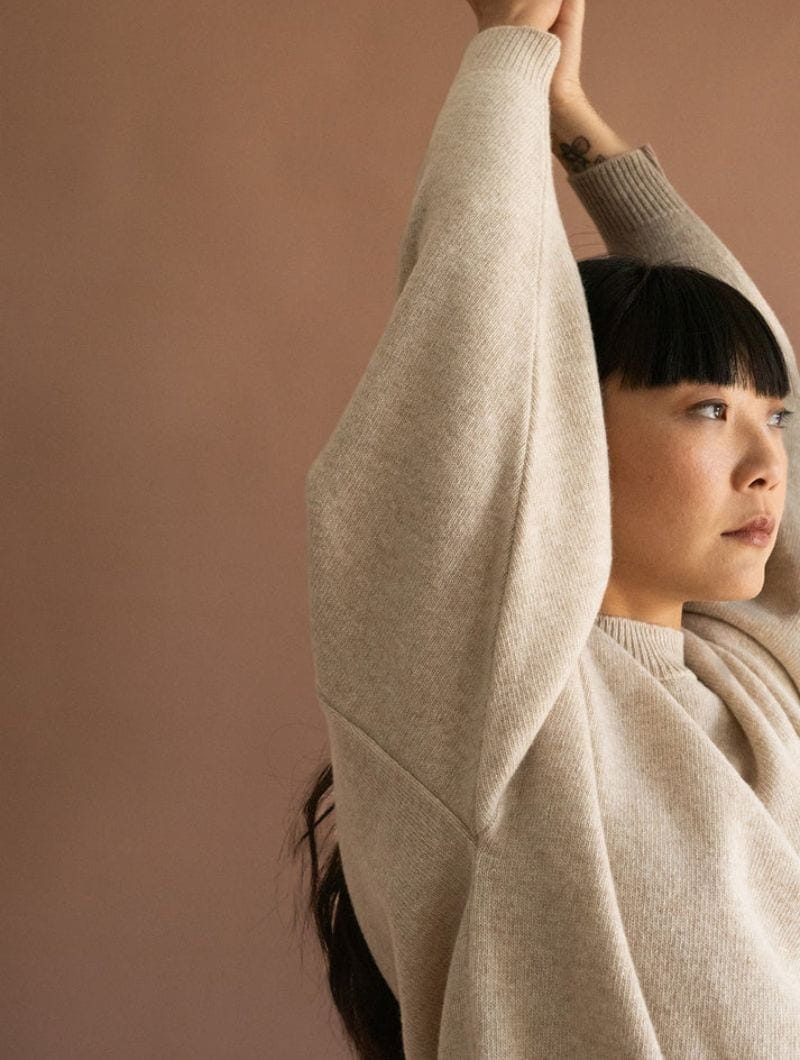 Jersey manga murciélago beige de lana merino - Imagen 4