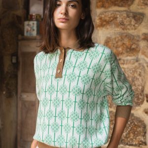 Jersey polo jacquard de lana merino crudo