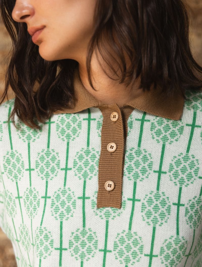 Jersey polo jacquard de lana merino crudo - Imagen 3