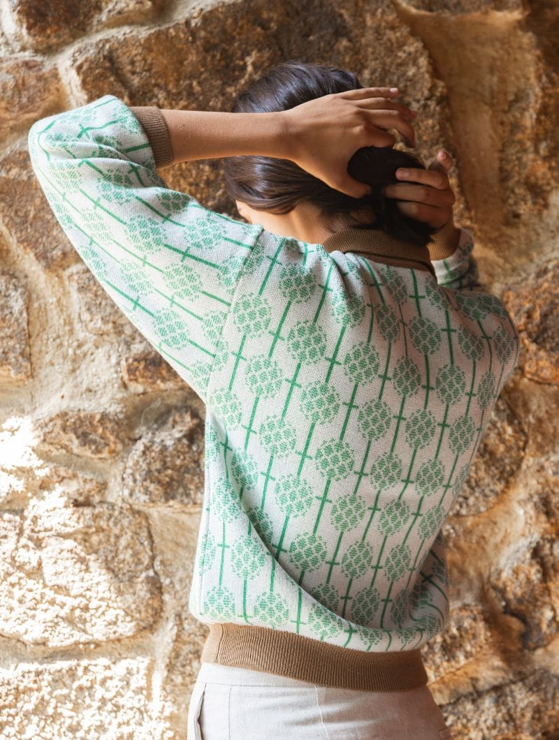 Jersey polo jacquard de lana merino crudo - Imagen 4