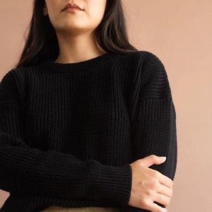 Jersey de punto grueso 100% algodón orgánico negro