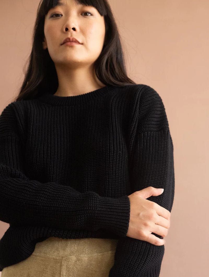 Jersey de punto grueso 100% algodón orgánico negro - Imagen 2