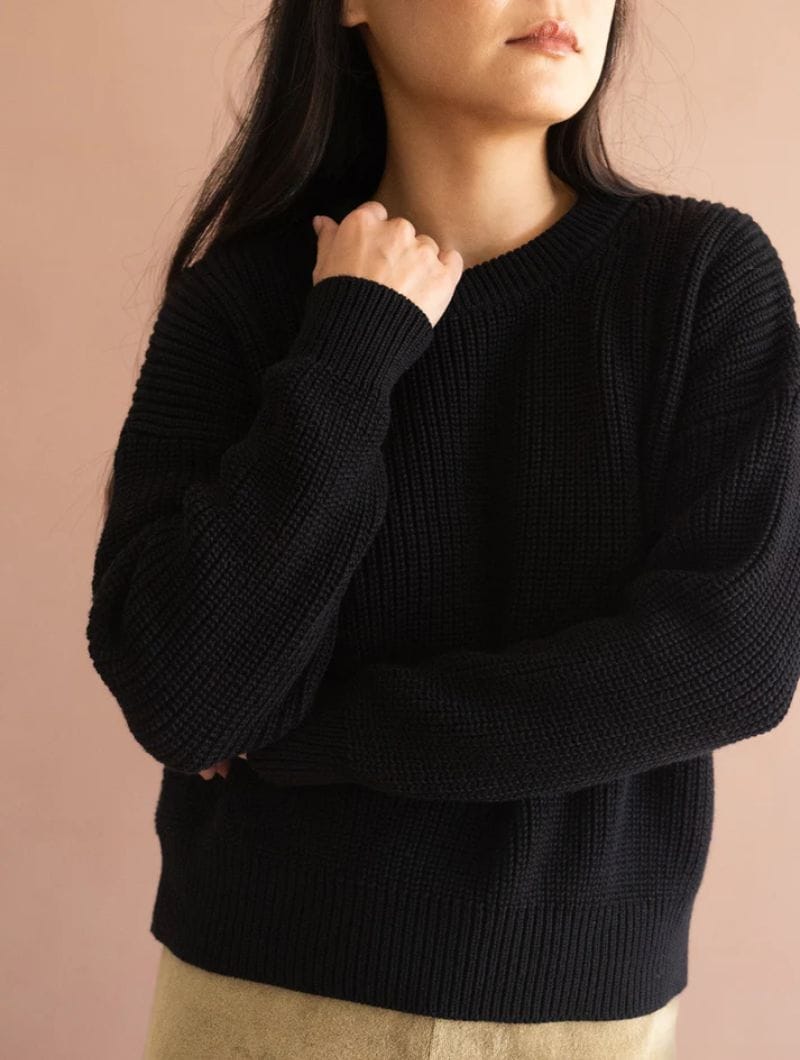 Jersey de punto grueso 100% algodón orgánico negro - Imagen 3