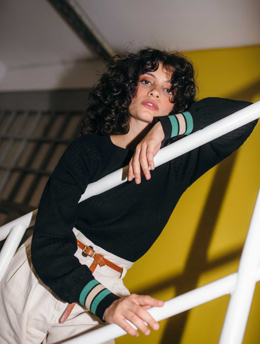 Jersey retro negro de algodón egipcio