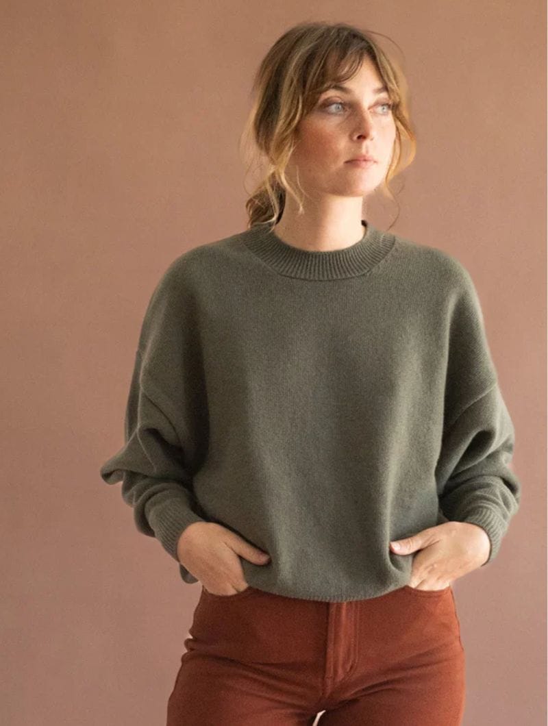 Jersey verde manga murciélago de lana merino - Imagen 2