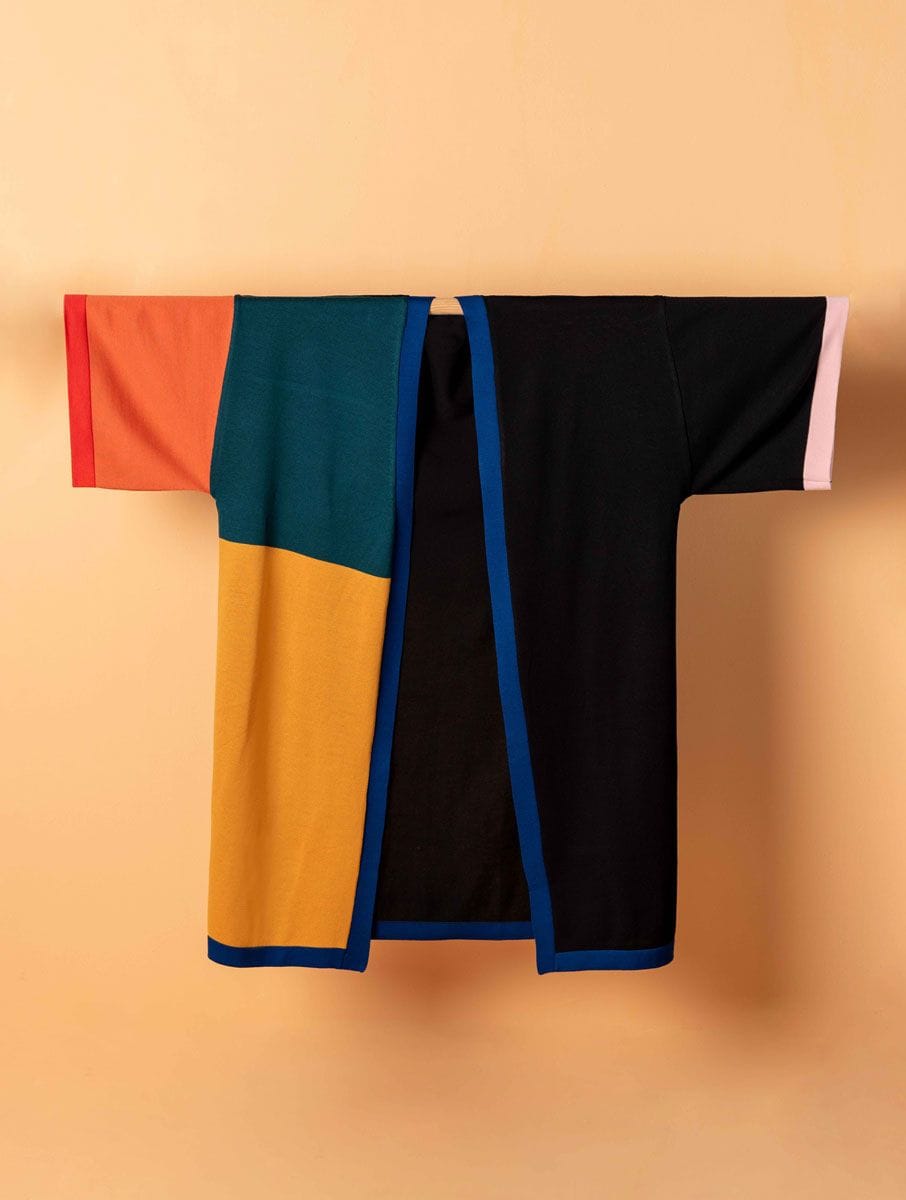 Kimono mujer de lana merino color block - Imagen 5
