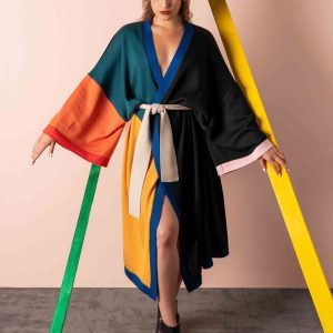 Kimono mujer de lana merino color block