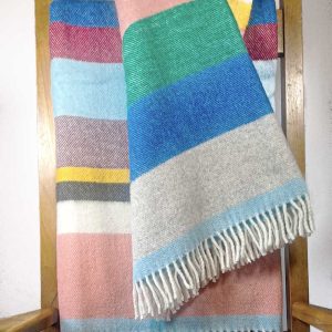 Manta de rayas multicolor para sofá 100% lana